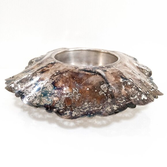 Oxford Plate Silver Over Copper Wine Champagne Holder 1900s Ornate Skirted Dish - Picture 2 of 9